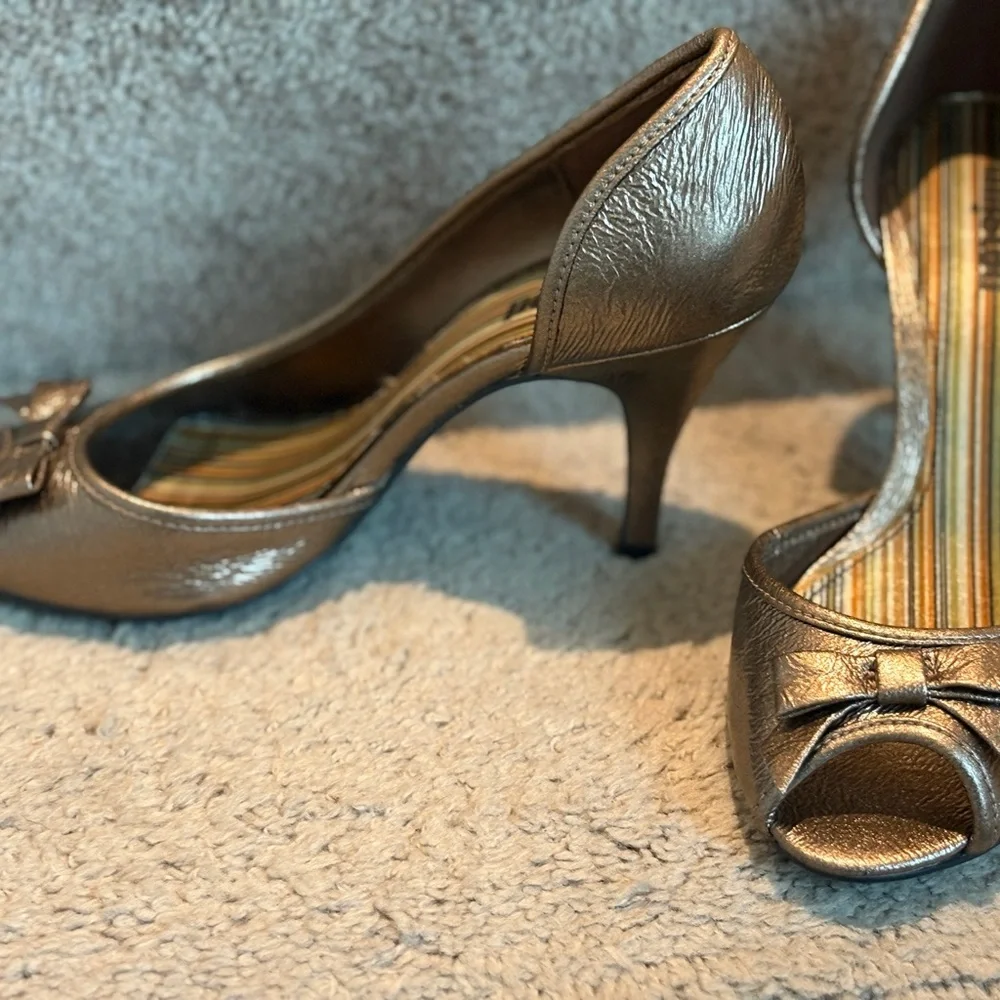 Unlisted Metallic Peep-Toe Heels with Bow - Picture 5 of 9